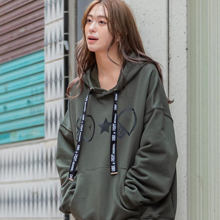 フロントベーマークロゴ紐フードパーカー ビッグシルエット プルオーバー | Felt Maglietta | 詳細画像2 