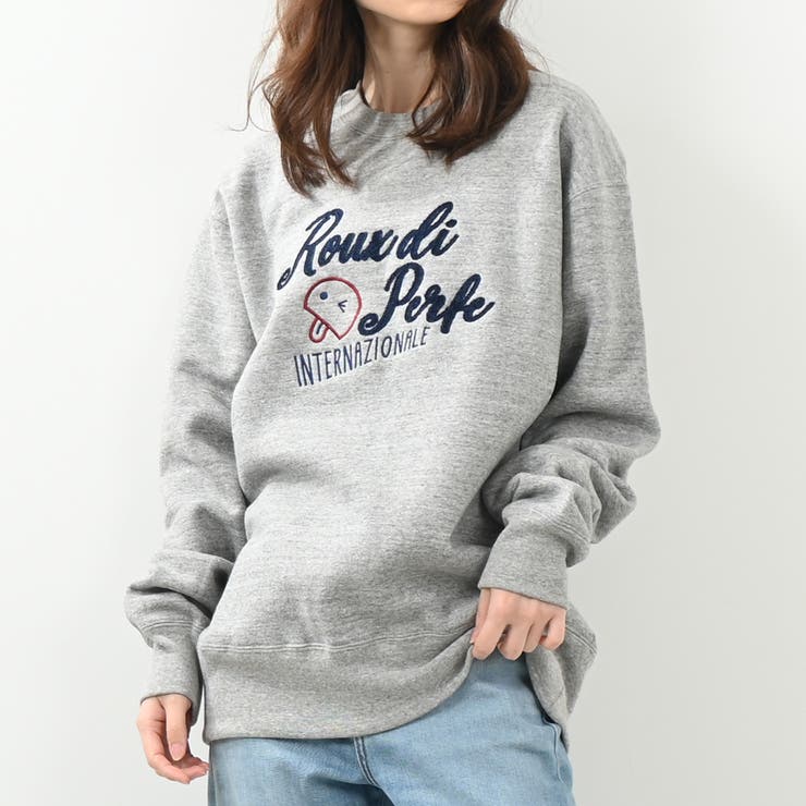 グレー | チェーン刺繍入り裏起毛トレーナー ビッグシルエット トレーナー | Felt Maglietta