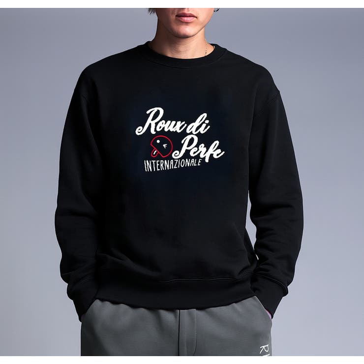 ブラック | チェーン刺繍入り裏起毛トレーナー ビッグシルエット トレーナー | Felt Maglietta