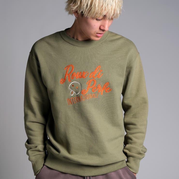 カーキ | チェーン刺繍入り裏起毛トレーナー ビッグシルエット トレーナー | Felt Maglietta