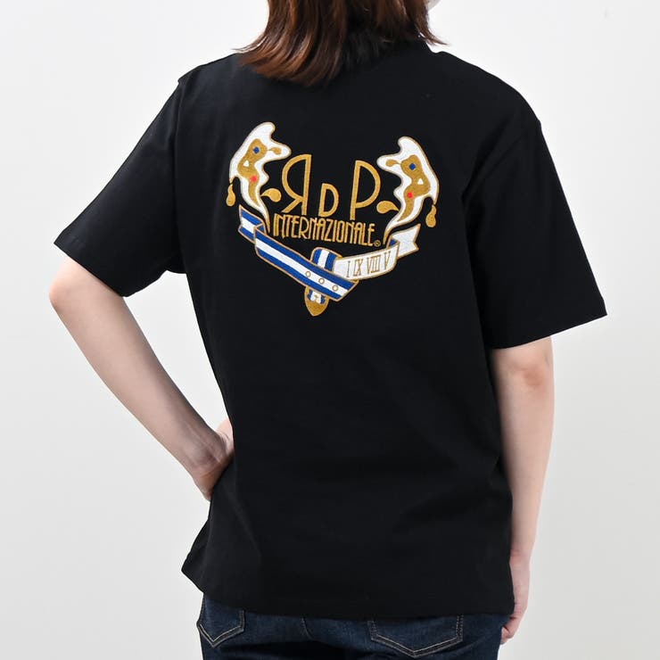 ブラック | ゴールド刺繍Tシャツ バックロゴ 夏服 | Felt Maglietta