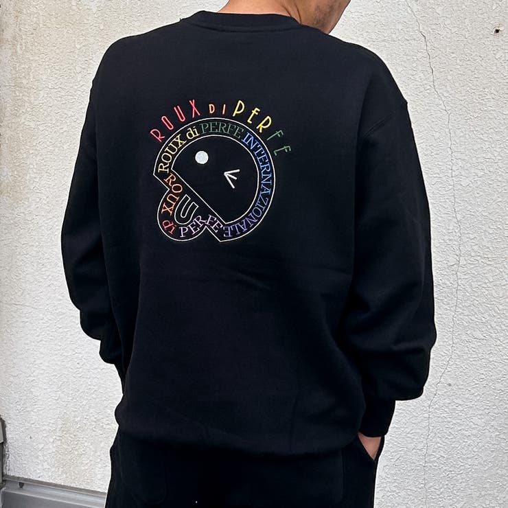 ブラック×レインボー | レインボー＆ロゴ刺繍トレーナー ユニセックス ストリート | Felt Maglietta