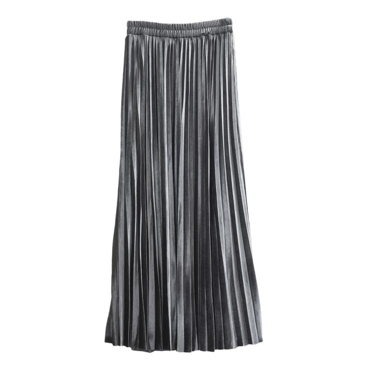 スパンベルベットマキシロングスカート プリーツベロア 秋冬[品番