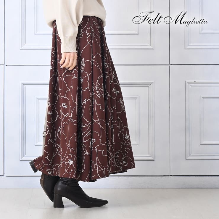 モダン花柄マキシスカート さらっと落ち感 フレア | Felt Maglietta | 詳細画像1 