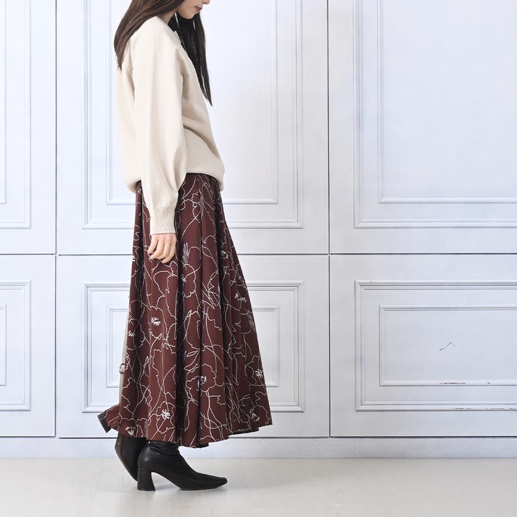 モダン花柄マキシスカート さらっと落ち感 フレア | Felt Maglietta | 詳細画像2 