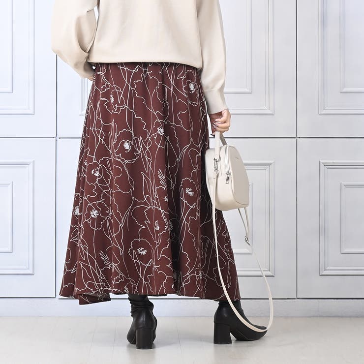 モダン花柄マキシスカート さらっと落ち感 フレア | Felt Maglietta | 詳細画像7 