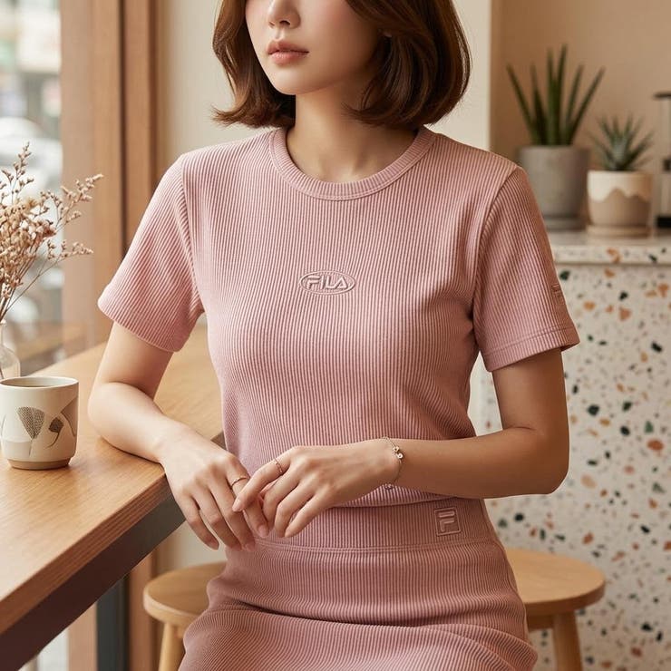 タイトフィットTシャツ ピグメントダイリブショートスリーブティーシャツ レディー… | FILA | 詳細画像1 