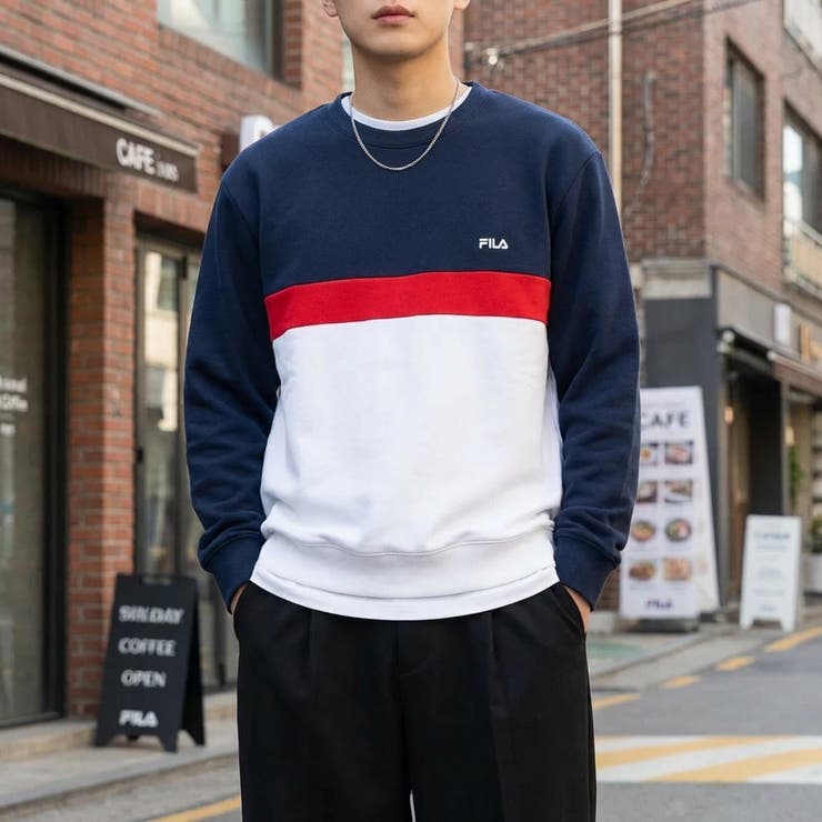 切替クルーネックトレーナー 裏起毛スウェットトップス プルオーバー | FILA | 詳細画像1 
