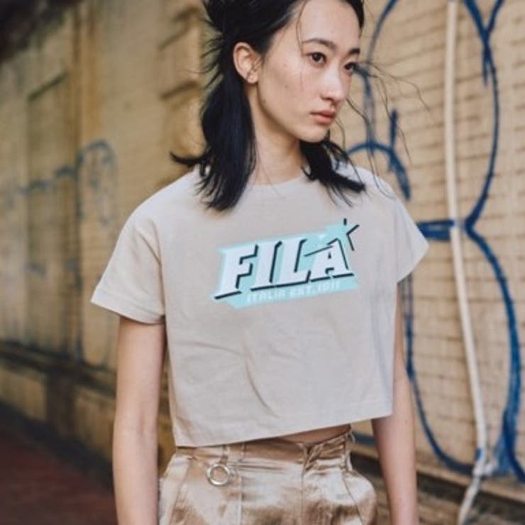 クロップド丈ドルマンTシャツ FILAロゴプリント 短丈TEE | FILA | 詳細画像1 