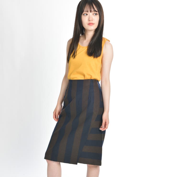 ラップ調タイトスカート：ボトムス ひざ丈 ミモレ丈 オフィス OL[品番