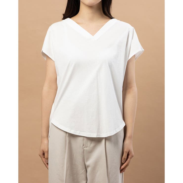 【Perle Peche】シルケットバックタックVネックカットソー | FINE  | 詳細画像3 