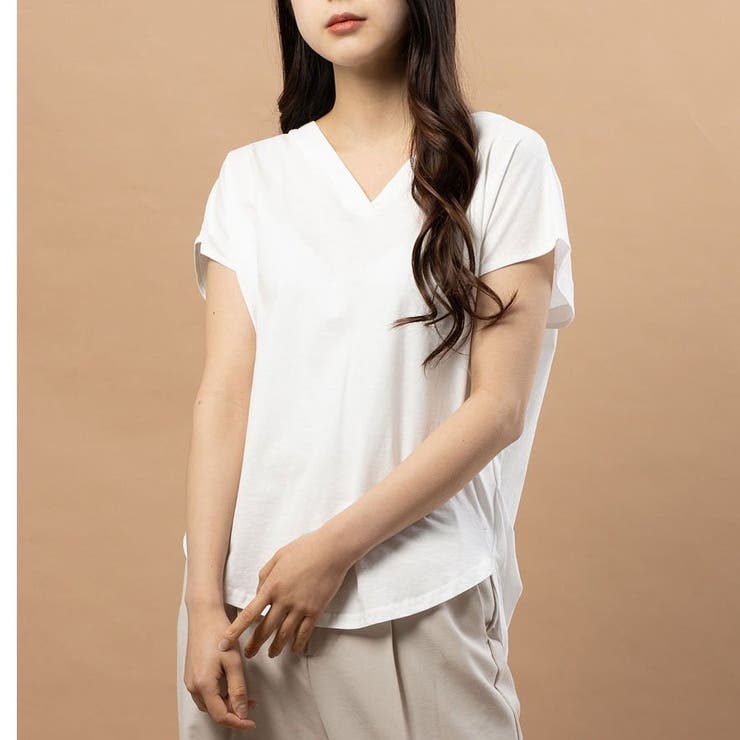 オフ | 【Perle Peche】シルケットバックタックVネックカットソー | FINE 