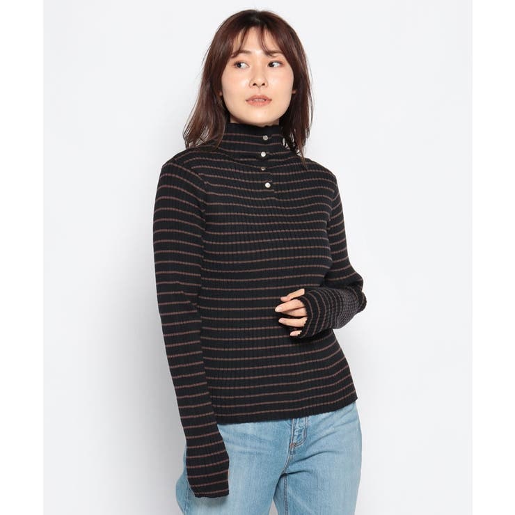 黒 | ワイドリブサムホールボトルネックプルオーバー | FINE