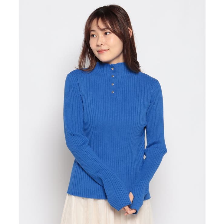 ブルー | ワイドリブサムホールボトルネックプルオーバー | FINE