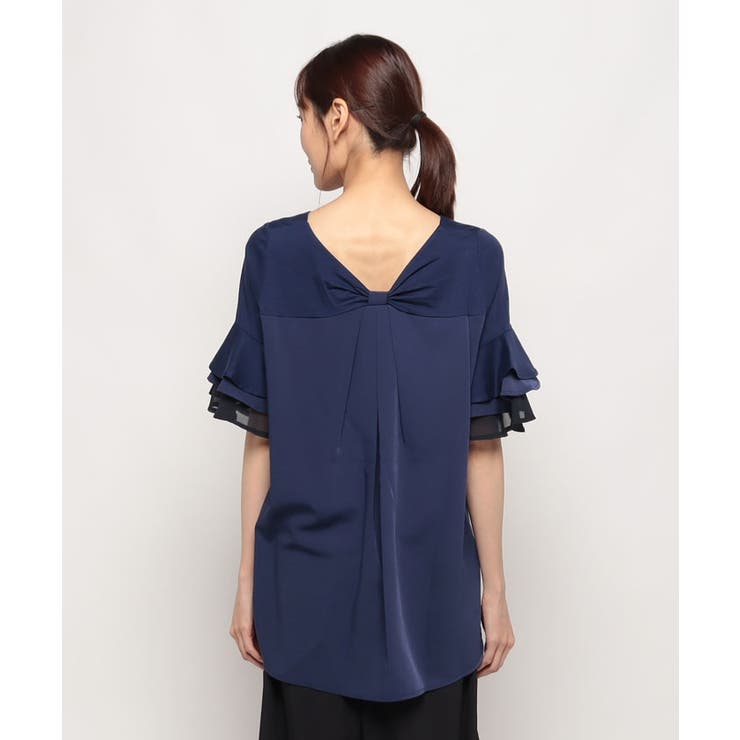 袖フリルVネックバックリボントップス