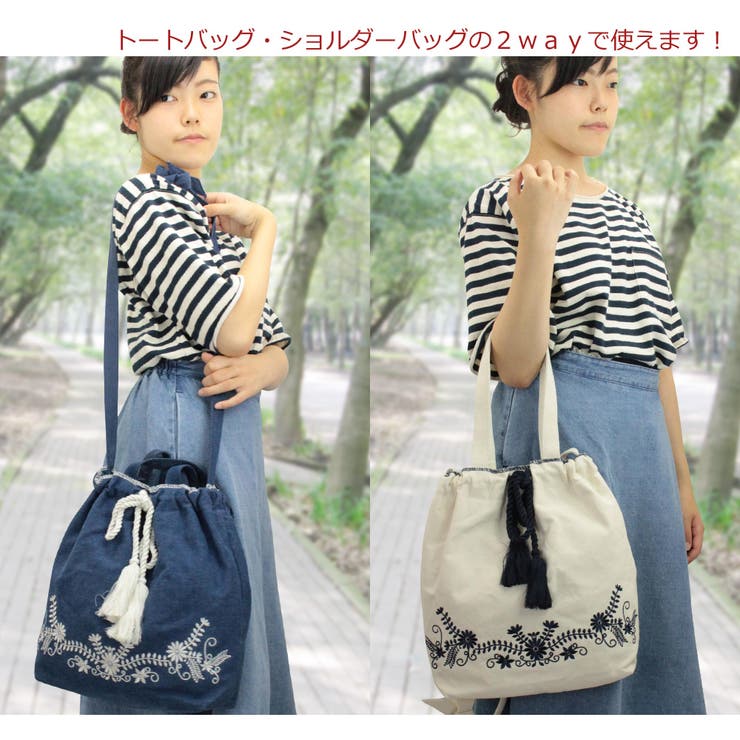 花柄刺繍 巾着 トートバッグ[品番：ED000001552]｜firstsight