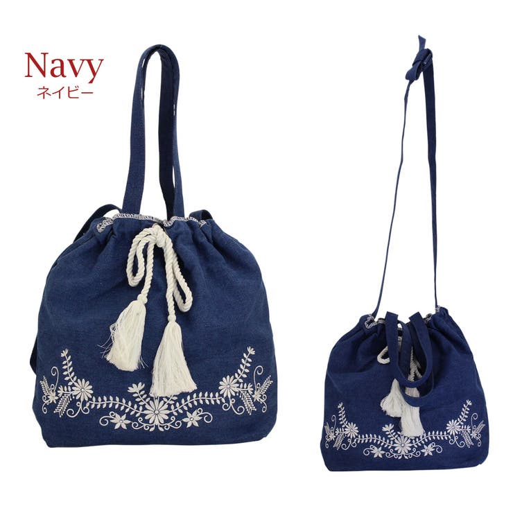 花柄刺繍 巾着 トートバッグ[品番：ED000001552]｜firstsight