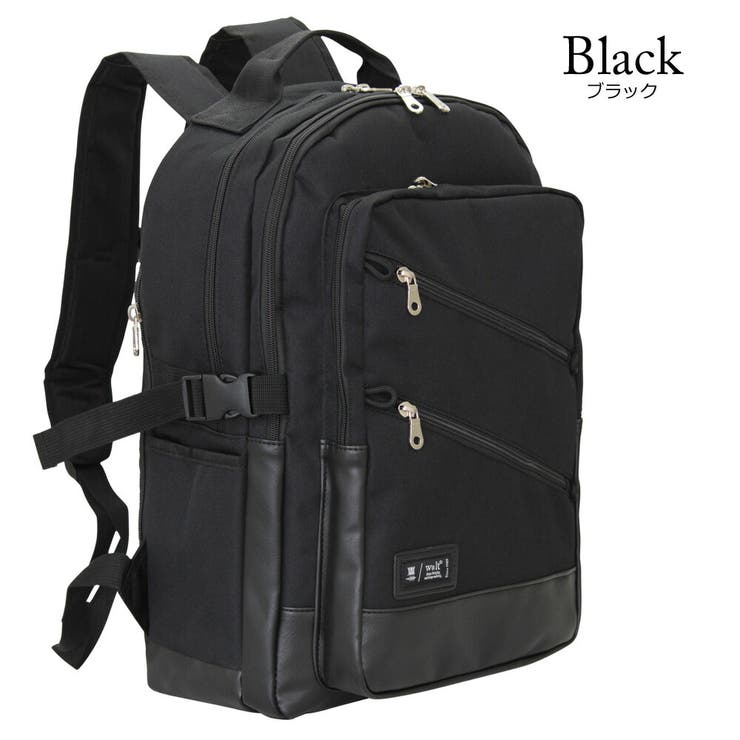 牛革レザーUSBポート付きリュック　ブラック waltルガーUSBポート付き2層式デイパック リュック メンズ[品番