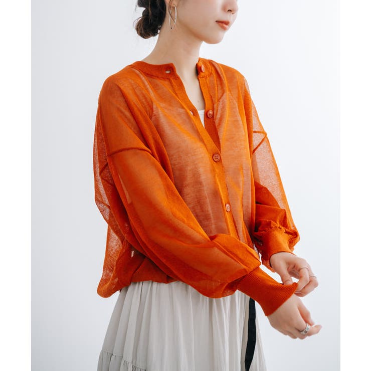 オレンジ | 【refinedworks】透け感を楽しむ。クルーネックシアーカーディガン！ | refinedworks