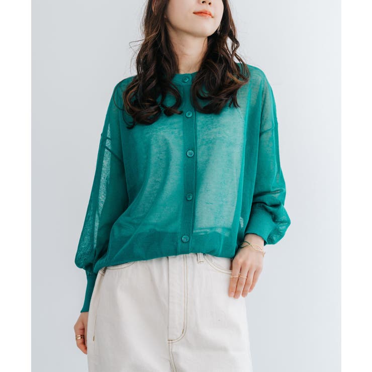 グリーン | 【refinedworks】透け感を楽しむ。クルーネックシアーカーディガン！ | refinedworks