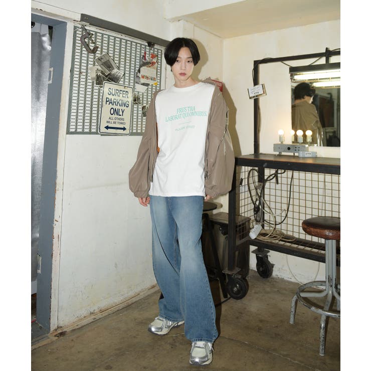 UNISEX】ベーシックストレートフィットウォッシングデニムワイドパンツ