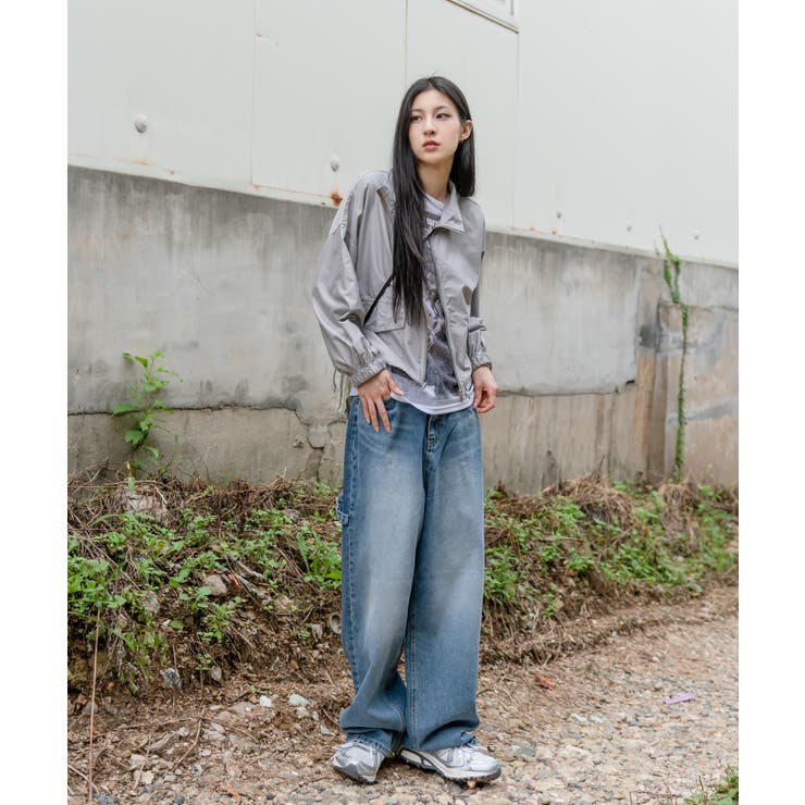 UNISEX】ベーシックストレートフィットウォッシングデニムワイドパンツ