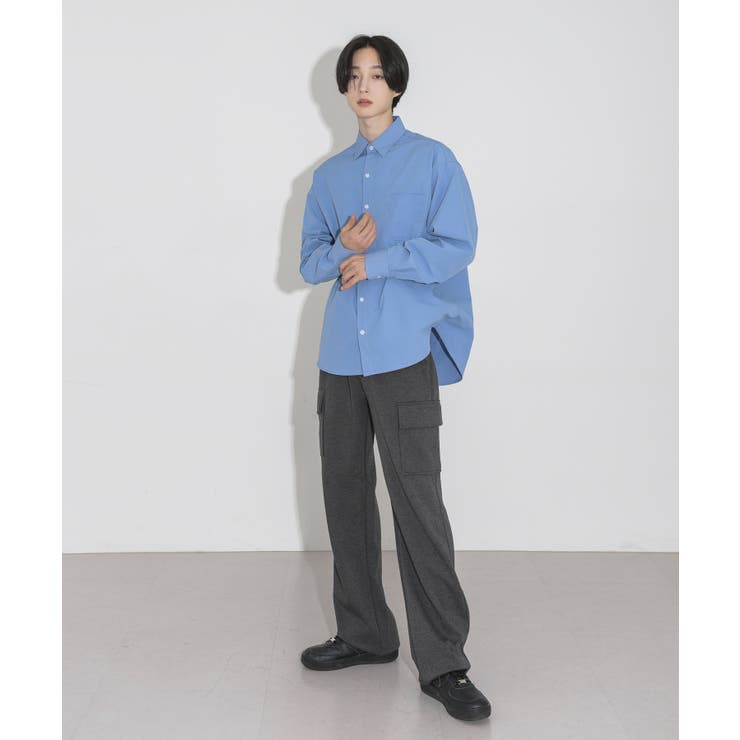 ブルー】【UNISEX】オーバーフィット5カラーベーシック無地シャツ[品番