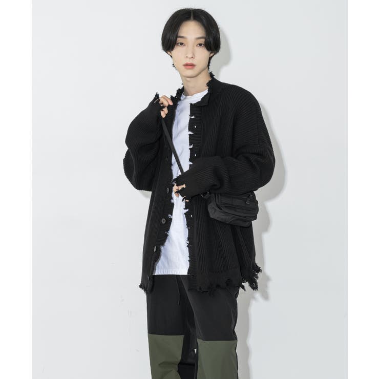 UNISEX】ダメージオーバーフィットビンテージニットカーディガン[品番