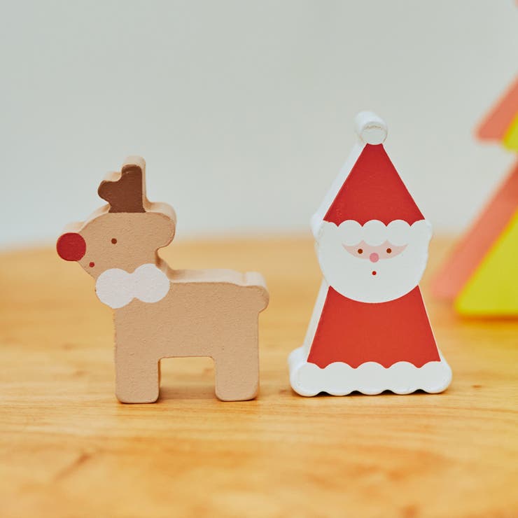 クリスマス)積み木オブジェ サンタさんとトナカイ[品番