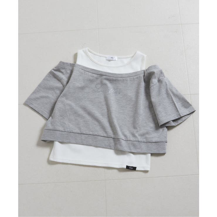 グレー | ラインストーンロゴレイヤード風Tシャツ | F.O.Online Store