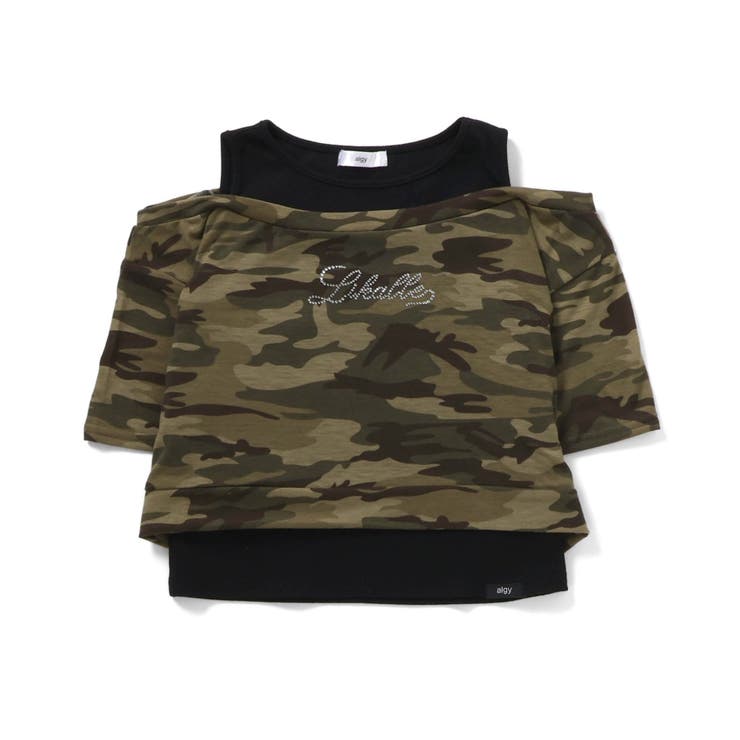 カーキ | ラインストーンロゴレイヤード風Tシャツ | F.O.Online Store