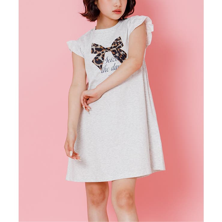 アイボリー | ヒョウガラりぼんフレンチスリーブTワンピ | F.O.Online Store