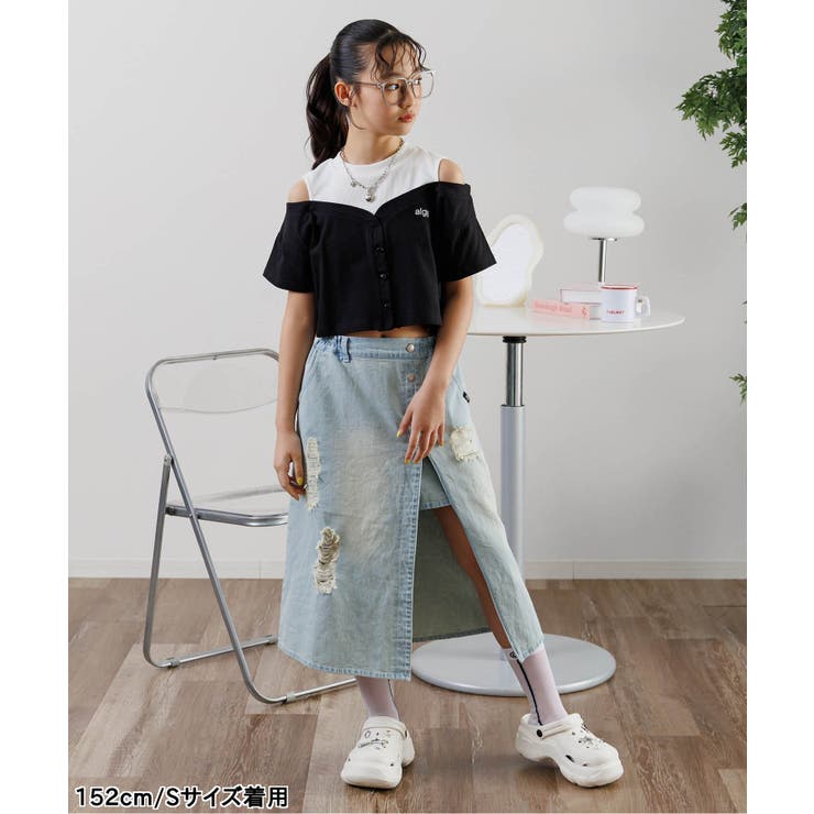 CHEEZE˓˓༼ˀᵕ̈༽ デニムスカート　FREEサイズ ミリタリー アメカジ Chick デニムスカート Crash Damage Denim Skirt / クラッシュ