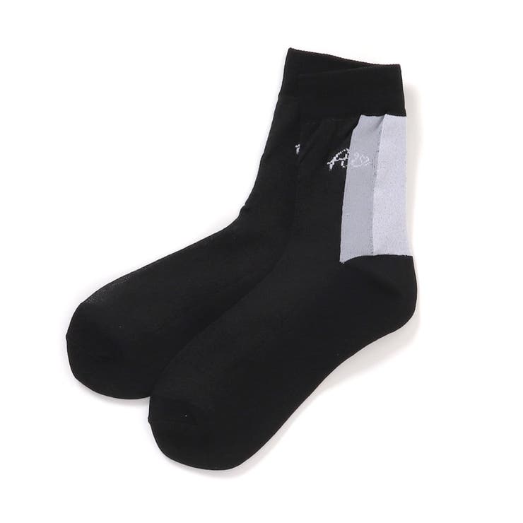 ブラック | 配色ラインシースルークルーソックス | F.O.Online Store