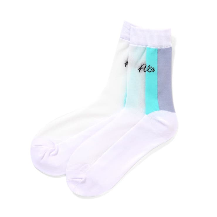 オフホワイト | 配色ラインシースルークルーソックス | F.O.Online Store