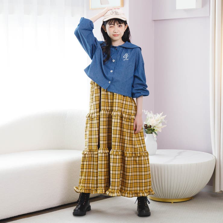 スタッフ企画】BIG衿デニムシャツ＆フリルティアードセット[品番  