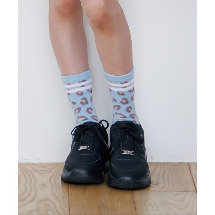 サックス | ライン入り総柄クルーソックス | F.O.Online Store