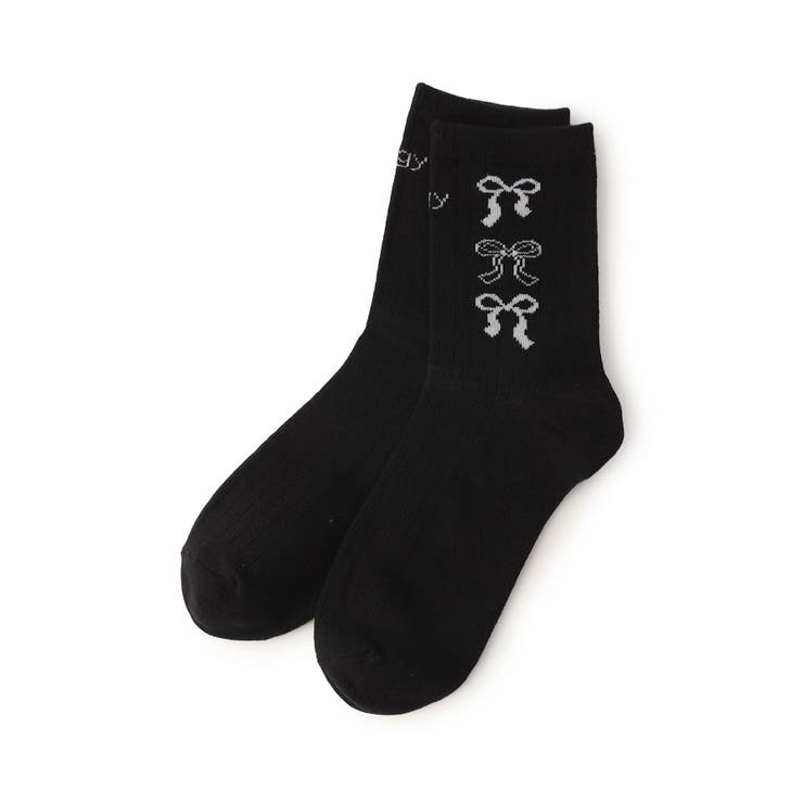 ブラック | サイドりぼんクルーソックス | F.O.Online Store