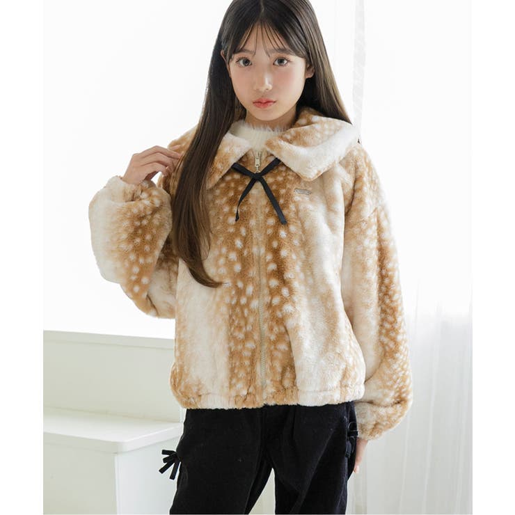 ベージュ | りぼんチャーム付きエコファーアウター | F.O.Online Store