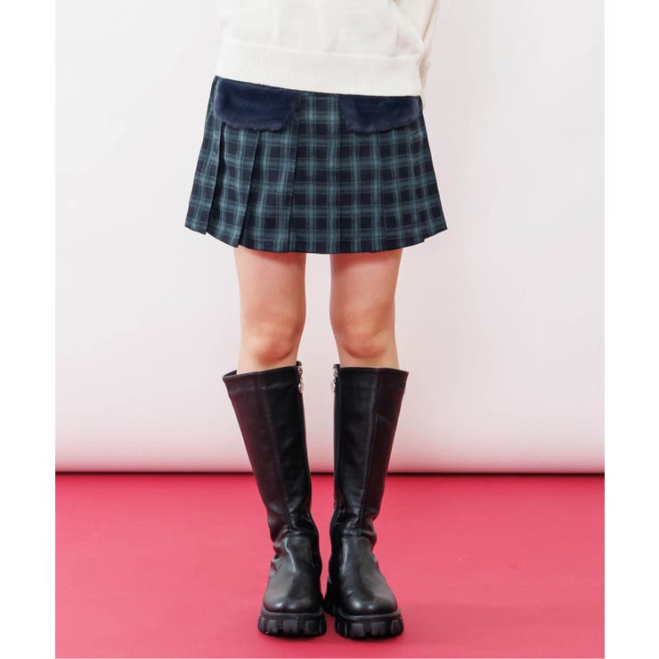 グリーン | エコファーフラッププリーツスカート | F.O.Online Store