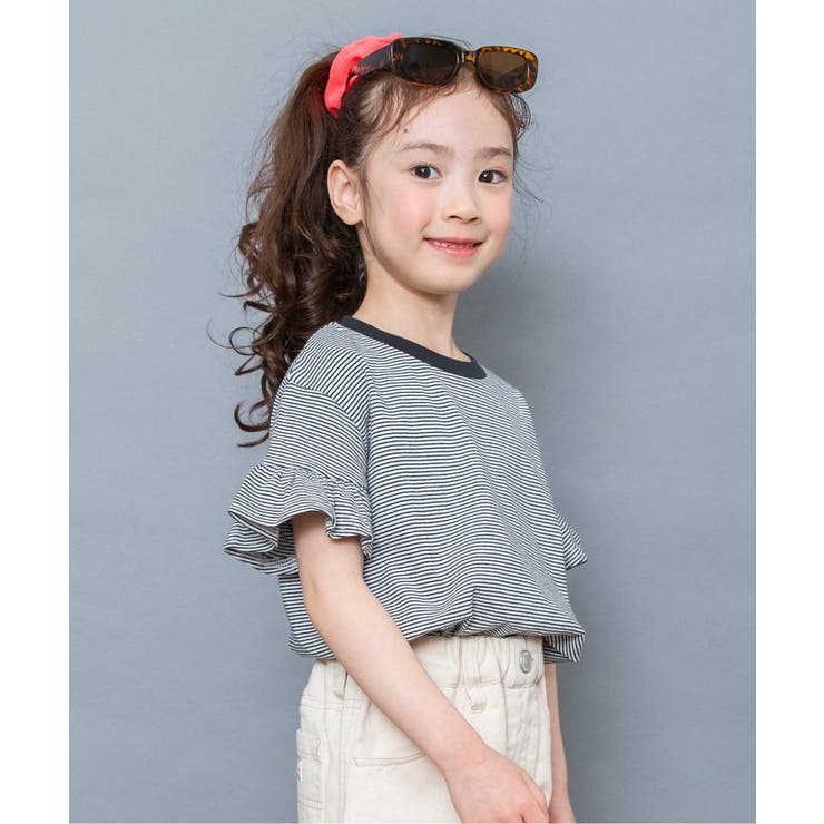オフホワイト | WEB限定  袖フリルボーダーTシャツ | F.O.Online Store