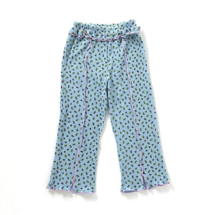 【新品未使用】KID BLUE  ワッフル素材　花柄ルームウェア パンツ デニム柄×小花柄でおうち時間に華やぎを | KID BLUE（キッド