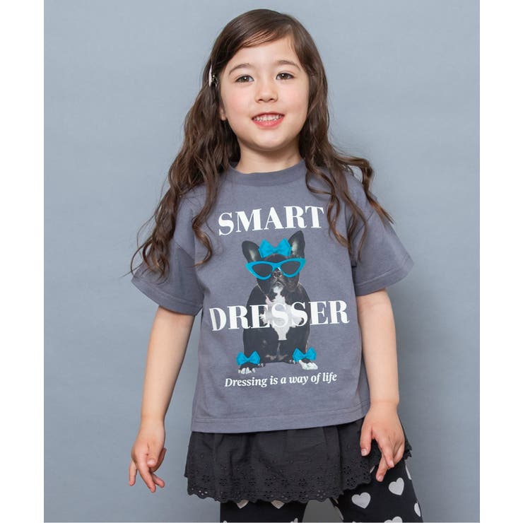 チャコール | 針抜きTシャツ＆裾レースフリル2プリントシャツ | F.O.Online Store