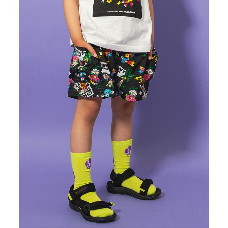 ブラック | UHA味覚糖 総柄水陸両用パンツ  4分丈 UVカット 撥水 | F.O.Online Store