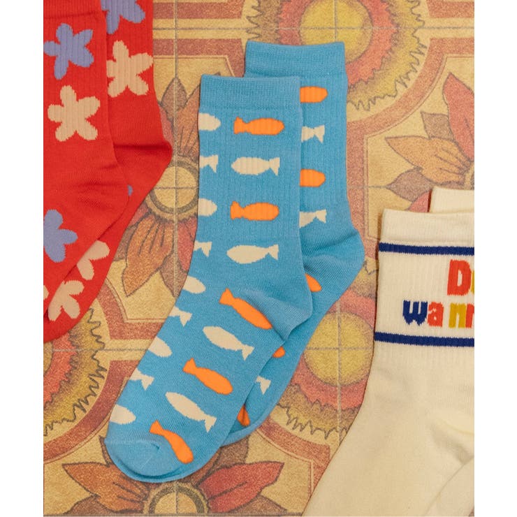 サックス | ロゴ・さかな柄ソックス | F.O.Online Store