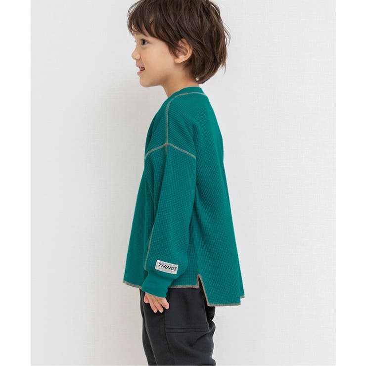 グリーン | 配色ステッチビッグシルエットワッフルTシャツ | F.O.Online Store