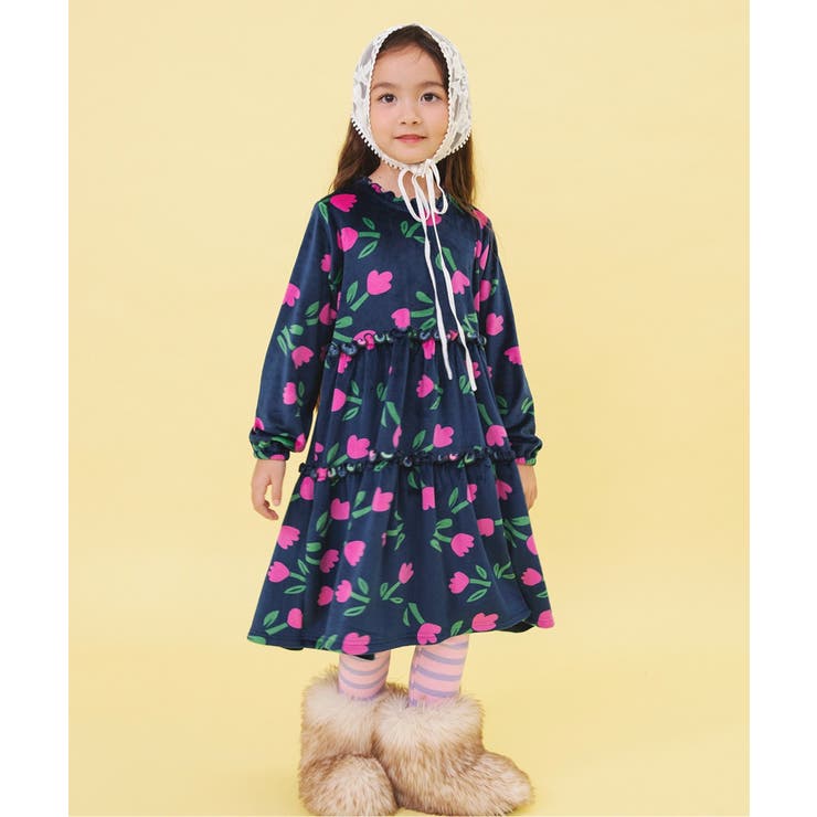 WEB限定  レトロ総柄ベロアワンピース | F.O.Online Store | 詳細画像1 