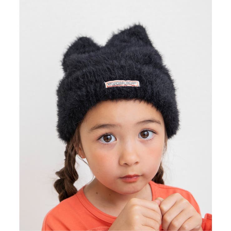 ブラック ファー付きニット帽 Chick ニット帽 ニットキャップ Bear Look Knit cap / クマ耳