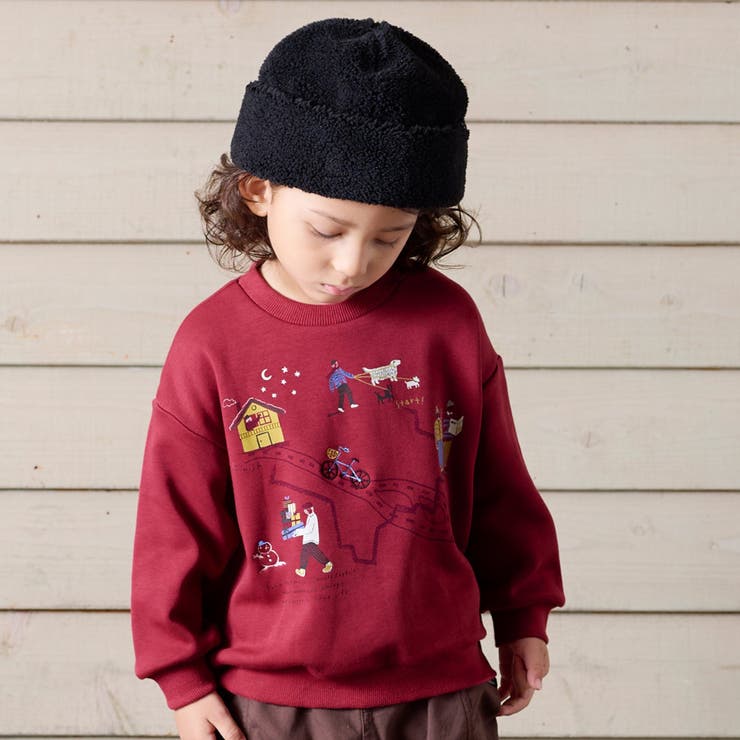 【7日まで】ヒスミニ ブラウン テディ 総柄トレーナー 90cm オートミール 7日まで】ヒスミニ ブラウン テディ 総柄トレーナー 90cm オートミール