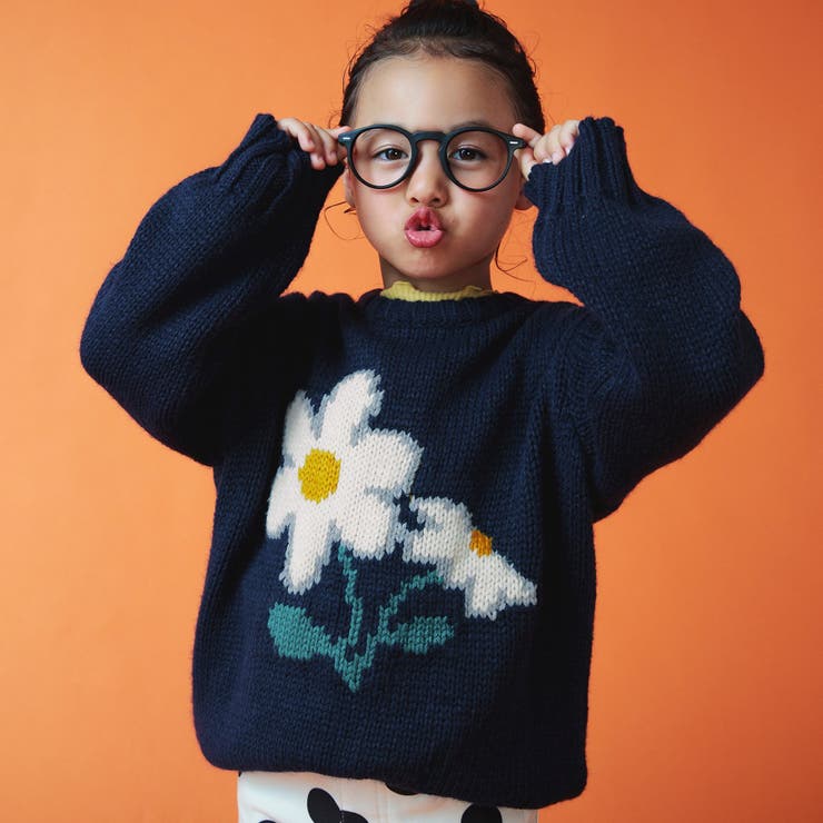 OMSbeams f 綿ニット紺ブレ フラワーニット[品番：FOKK0016845]｜F.O.Online Store（エフ